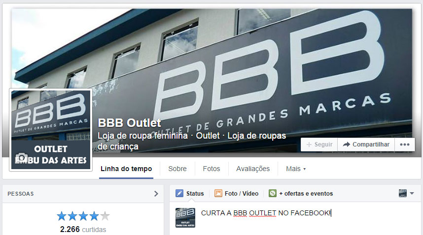 A página da BBB Outlet no Facebook